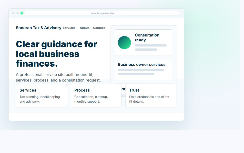 Graphic preview of a managed website layout for Websites for local professional services